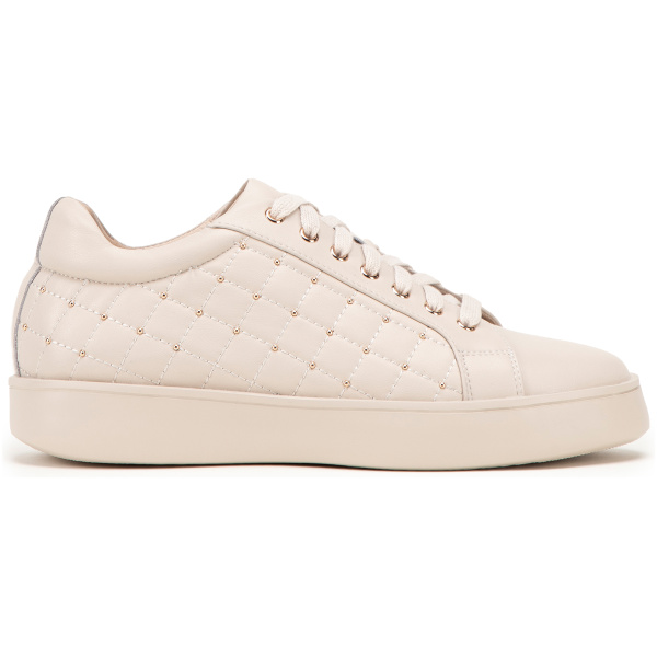 Dámske kožené sneakersy s prešívaným zvrškom krémové 99-D-508-0