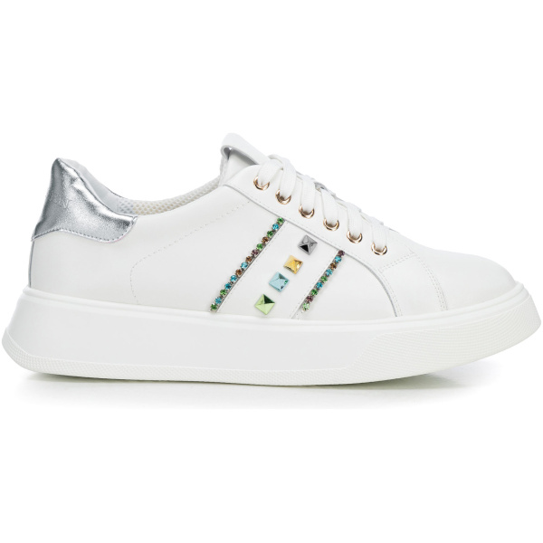 Dámske kožené sneakersy strieborné 100-DP-500-G