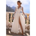 EMO Biele spoločenské šaty s krajkou a tylovou sukňou Veľkosť: L