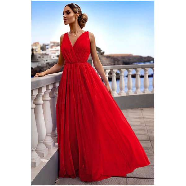 EMO Červené tylové spoločenské šaty Veľkosť: XL