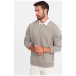 Elegantná béžová mikina s polo golierom V2 SSNZ-0132 - M