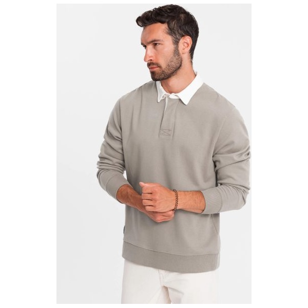 Elegantná béžová mikina s polo golierom V2 SSNZ-0132 - M