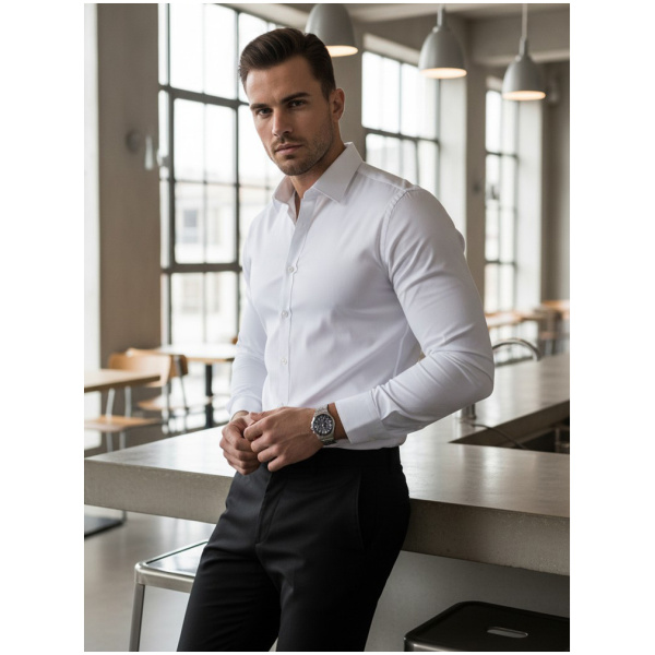 Elegantná biela pánska košeľa s golierom Dstreet DX2617