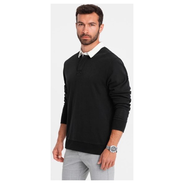Elegantná čierna mikina s polo golierom V6 SSNZ-0132 - M