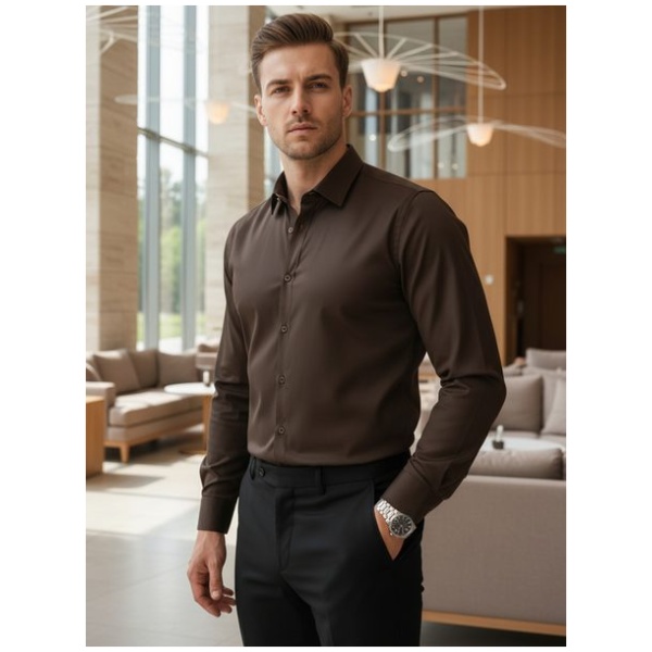 Elegantná hnedá pánska košeľa - 3XL