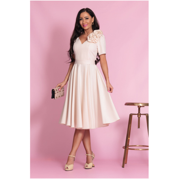 Elizabeth Collection Béžové midi šaty s ružami Veľkosť: XL