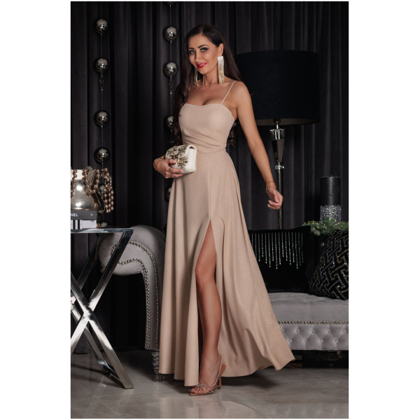 Elizabeth Collection Béžové trblietavé šaty na ramienka Veľkosť: XS