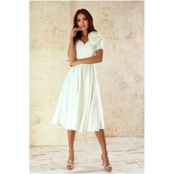 Elizabeth Collection Biele midi šaty s ružami Veľkosť: S