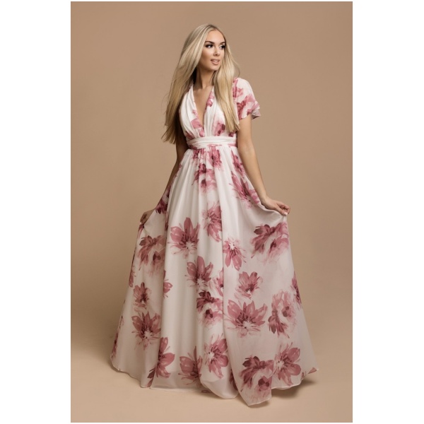 Eva & Lola Bielo-ružové kvetinové šaty Veľkosť: 4XL