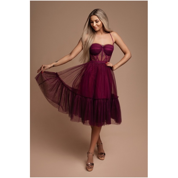 Eva & Lola Purpurové tylové midi šaty Veľkosť: L