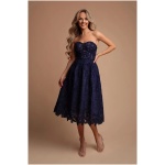 Eva & Lola Tmavomodré midi šaty s krajkou Veľkosť: M