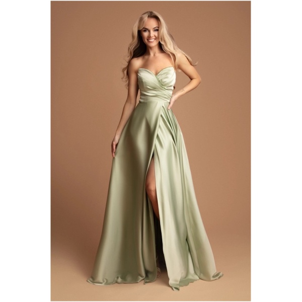 Eva & Lola Zelené saténové šaty s rozparkom Veľkosť: L