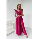 For You Fashion Cyklámenové lesklé šaty s volánikovými rukávmi Veľkosť: L