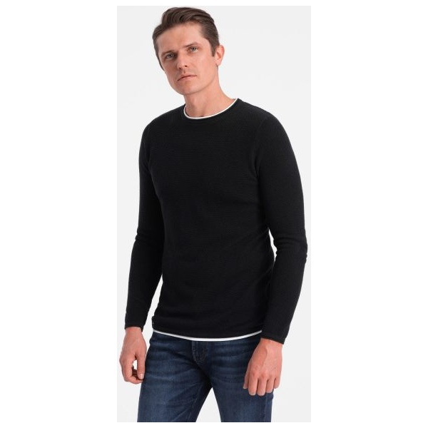 Klasický čierny sveter s okrúhlym výstrihom V1 SWSW-0103 - XXL