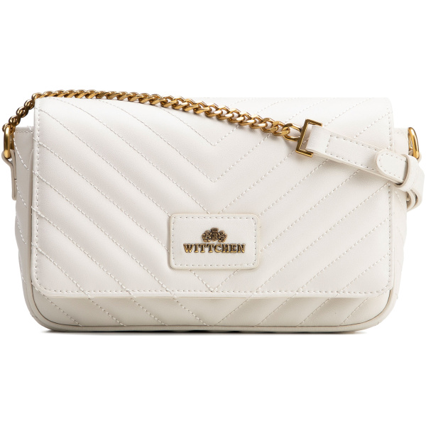 Krémová crossbody kabelka z prírodnej kože s prešívaním a klopou 102-4E-204-0
