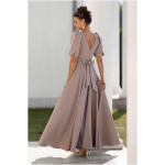 Lacoria Svetlohnedé spoločenské šaty s balónovými rukávmi Veľkosť: XXXL