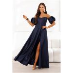 Lacoria Tmavomodré trblietavé šaty s rozparkom Veľkosť: M