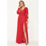 Lou Červené spoločenské šaty s balónovými rukávmi Veľkosť: XS
