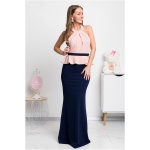 Modro-púdrové spoločenské šaty s peplum volánikom Veľkosť: XXL