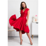 Numoco Červené asymetrické šaty s čipkou a krátkymi rukávmi Veľkosť: XXL