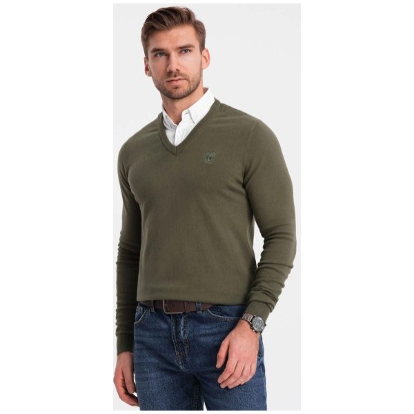 Olivový sveter s košeľovým golierom V5 SWSW-0102 - XXL