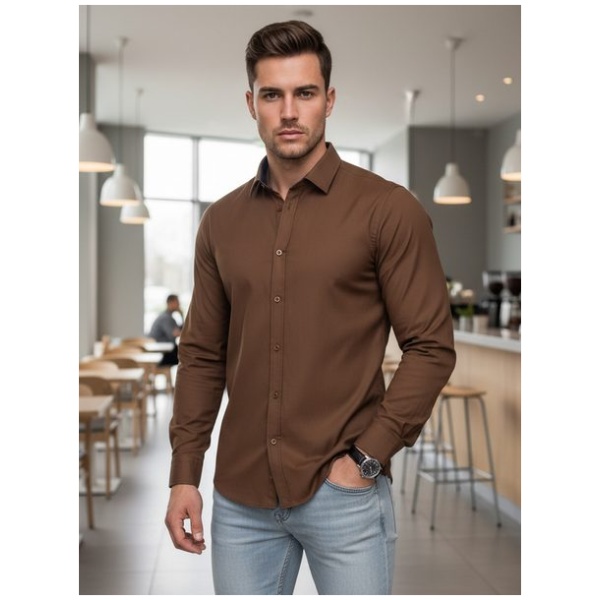 Pánska hnedá slim fit košeľa - M