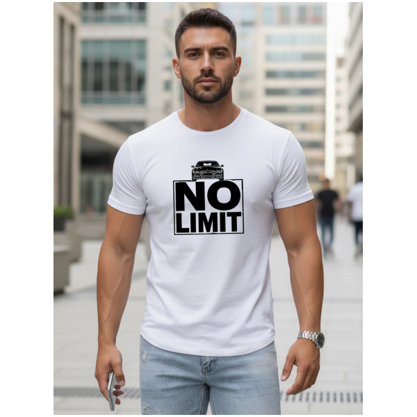 Pánske biele bavlnené tričko s potlačou No limit Dstreet NX0129R