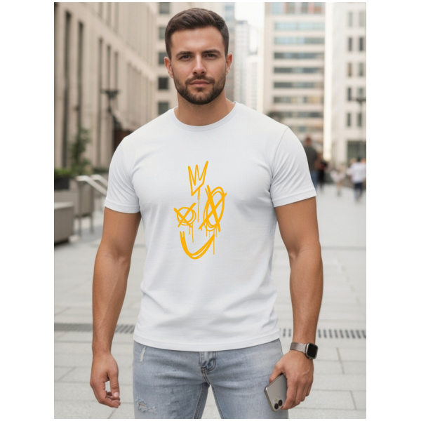 Pánske biele bavlnené tričko s potlačou Smile Crown Dstreet NX0138R