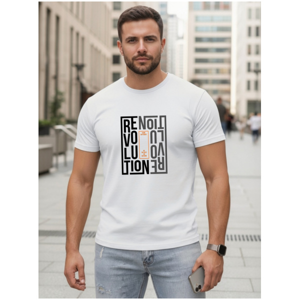 Pánske biele bavlnené tričko s potlačou revolution Dstreet NX0143R