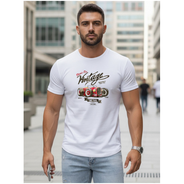Pánske biele retro tričko s potlačou Dstreet NX5094R