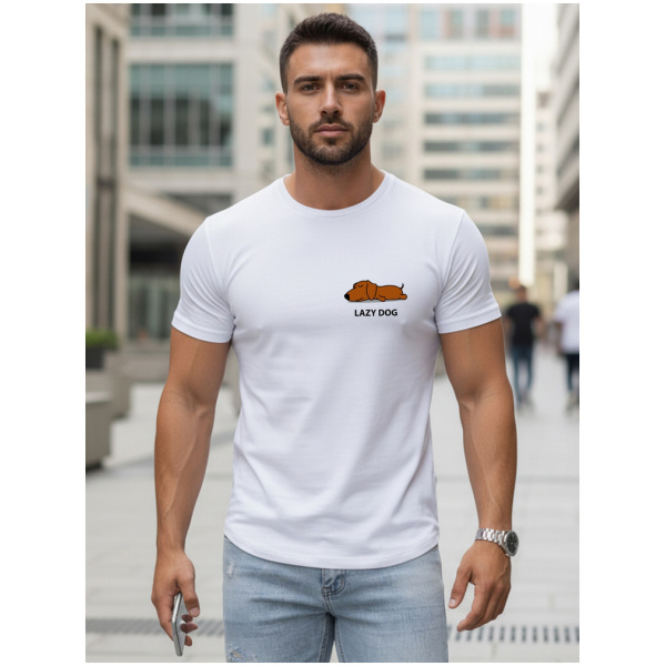 Pánske biele tričko s minimalistickou potlačou Dstreet NX5096R