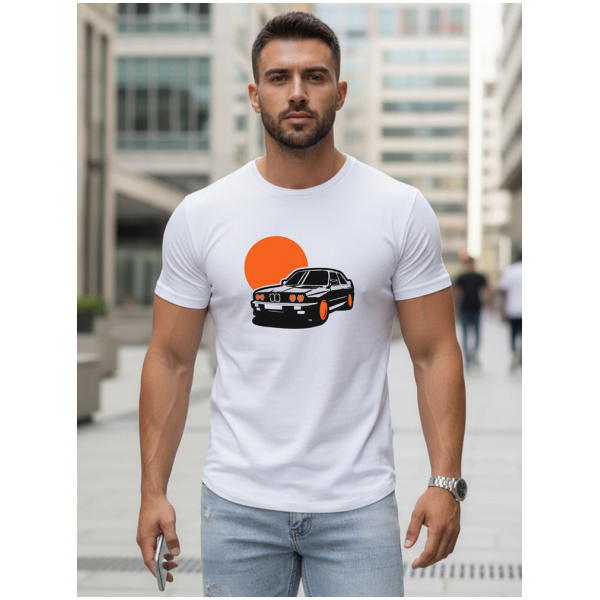 Pánske biele tričko s potlačou auta Dstreet NX5091R