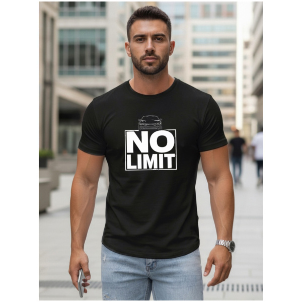 Pánske čierne bavlnené tričko s potlačou No limit Dstreet NX0129R