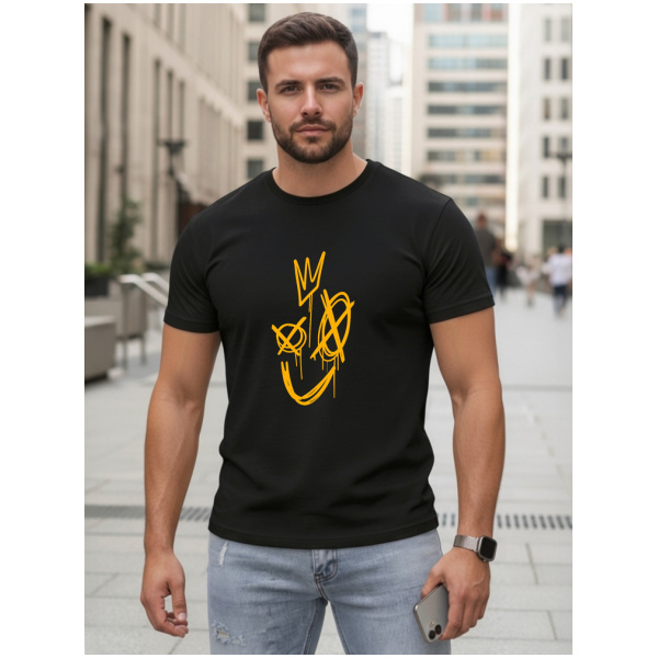 Pánske čierne bavlnené tričko s potlačou Smile Crown Dstreet NX0138R