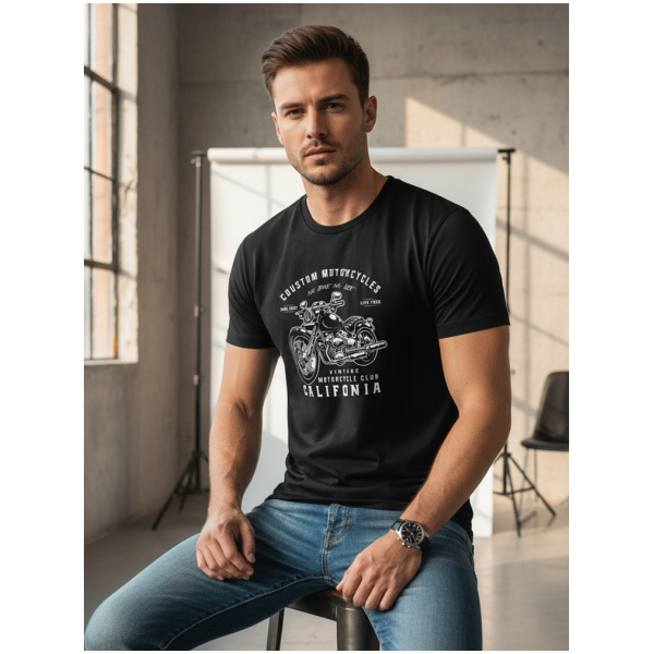Pánske čierne tričko s motocyklovou potlačou Dstreet NX050R