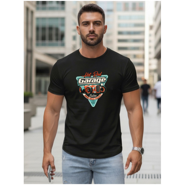 Pánske čierne tričko s potlačou HOT ROD GARAGE Dstreet NX5093R