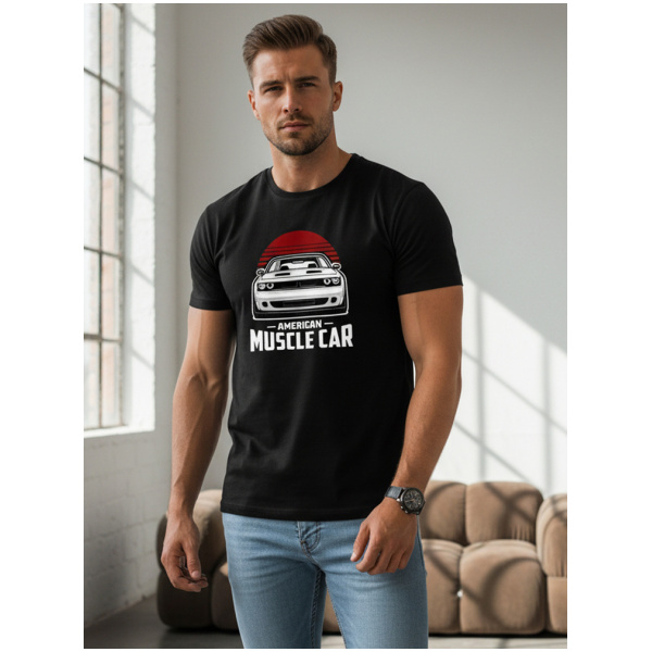 Pánske čierne tričko s potlačou Muscle Car Dstreet NX046R