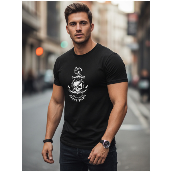 Pánske čierne tričko s potlačou Sailor Spirit Dstreet NX081R