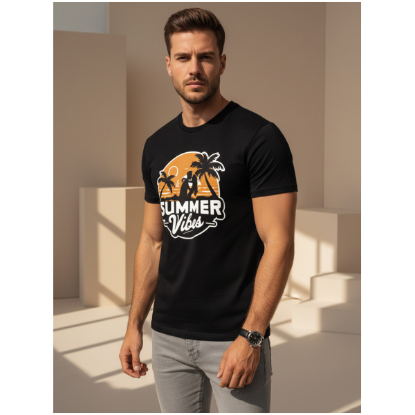 Pánske čierne tričko s potlačou Summer Vibes Dstreet NX044R