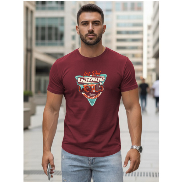 Pánske gaštanovohnedé tričko s potlačou HOT ROD GARAGE Dstreet NX5093R