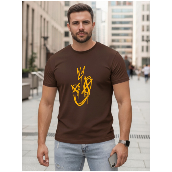 Pánske hnedé bavlnené tričko s potlačou Smile Crown Dstreet NX0138R