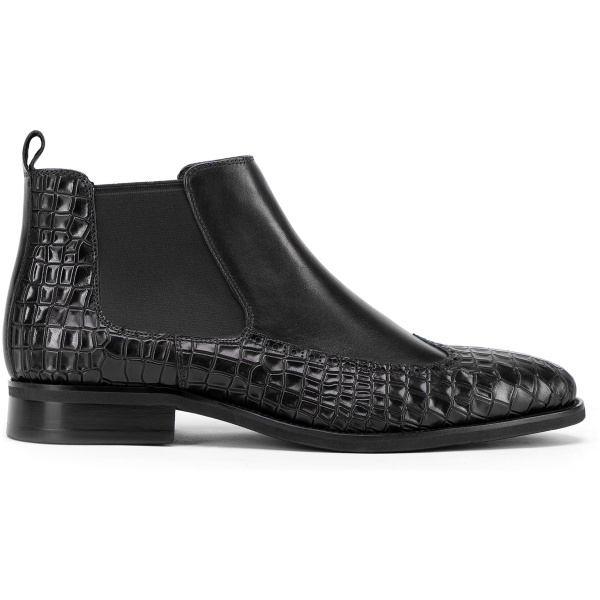 Pánske kožené členkové topánky s motívom croco čierne 99-M-506-1