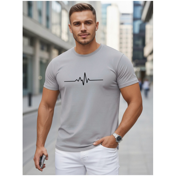 Pánske sivé bavlnené tričko s líniou EKG Dstreet NX5098R