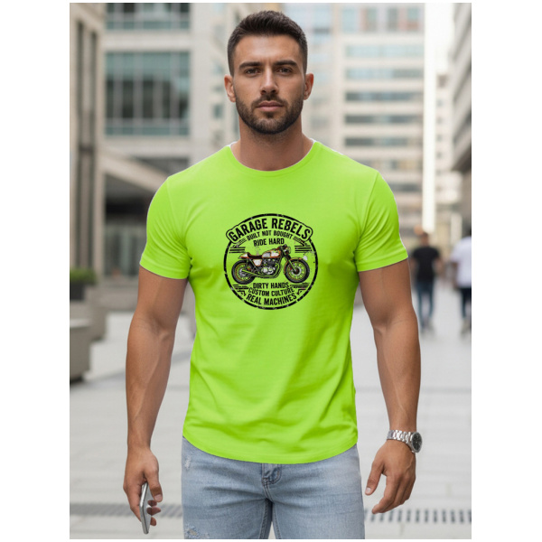 Pánske svetlozelené tričko s motocyklovou potlačou Dstreet NX5007R