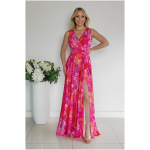Parisse Ružovo-oranžové kvetinové šaty s rozparkom Veľkosť: S