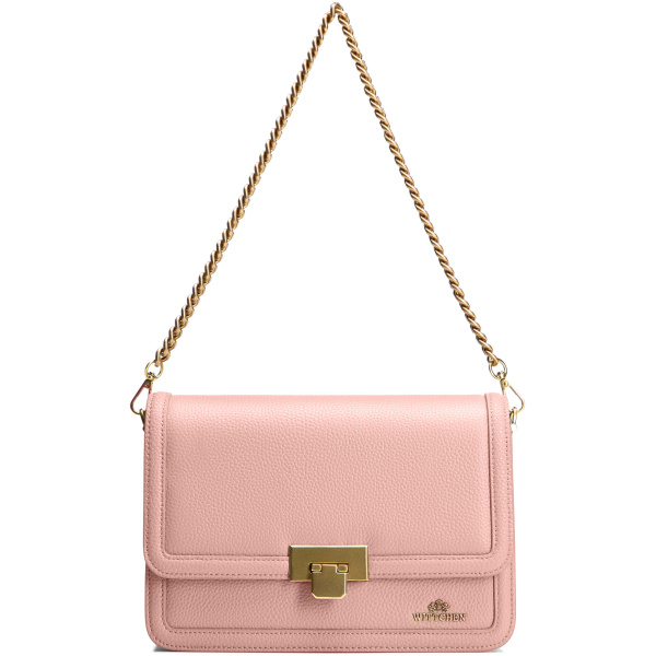 Ružová crossbody kabelka z prírodnej kože s retiazkou 100-4E-206-P