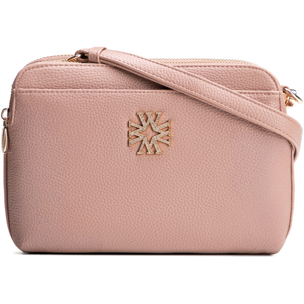 Ružová trojkomorová crossbody kabelka z imitácie kože s predným vreckom 29-4Y-016-B55