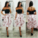 Ružovo-čierne kvetinové midi šaty Veľkosť: L