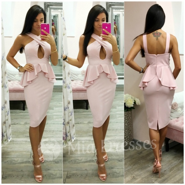 Staroružové peplum midi šaty Veľkosť: L