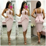 Staroružové peplum midi šaty Veľkosť: XL